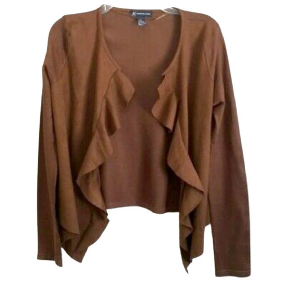 INC International Concepts Faux Suede Cardigan Jacket Open Front Brown XS NEW - Picture 2 of 4